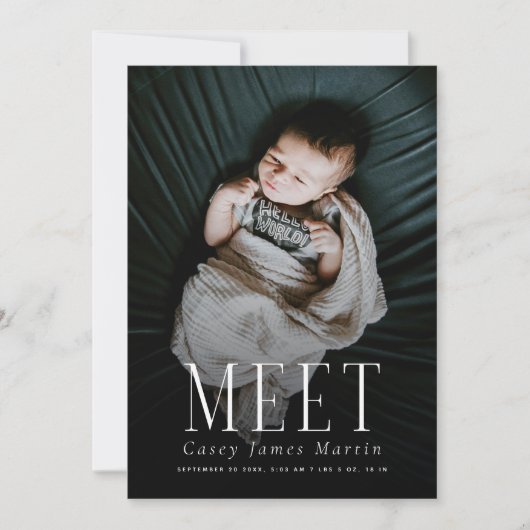 エレガントSerif Meetベビーフォト誕生 案内状 (正面)