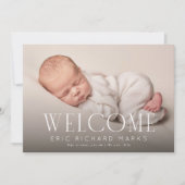エレガントSerif Welcome Horizontalベビーフォト誕生 案内状 (正面)