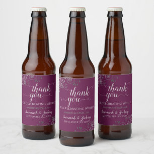 エレガントSilver Lace on Casis結婚 Thank You ビールラベル