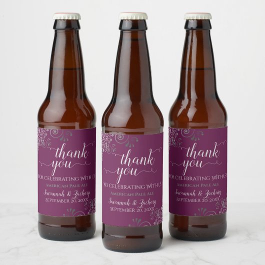 エレガントSilver Lace on Casis結婚 Thank You ビールラベル (ボトル)