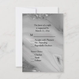エレガントSilver Marble Agate RSVP、メニュー選択付き 出欠カード