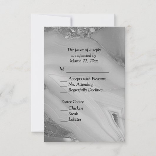 エレガントSilver Marble Agate RSVP、メニュー選択付き 出欠カード (正面)