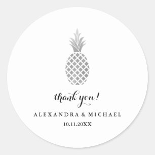 エレガントSilver Pineapple結婚's Thank You ラウンドシール