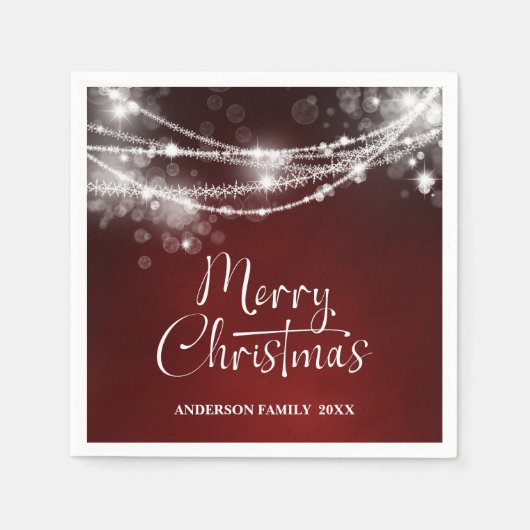 エレガントString Lights Red Christmas スタンダードカクテルナプキン (正面)