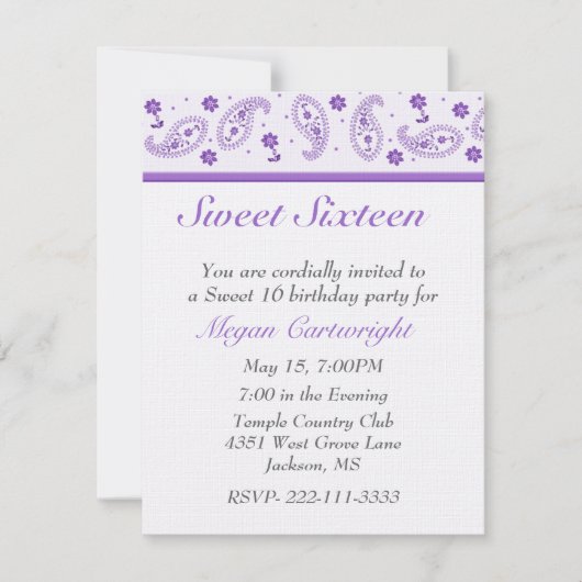 エレガントSweet sixteen誕生日招待状 招待状 (正面)