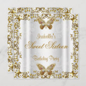 エレガントSweet sixteen16白金ゴールド蝶2 招待状 (正面/裏面)