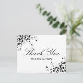 エレガントSwirls Black & White's 結婚 Thank You ポストカード (スタンド正面)
