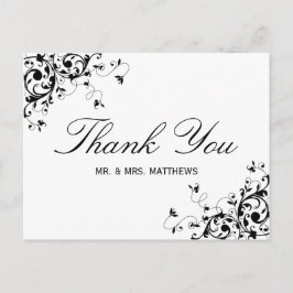 エレガントSwirls Black & White's 結婚 Thank You ポストカード