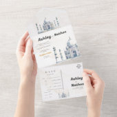 エレガントTaj Mahal Typology水色結婚の オールインワン招待状 (貼ってはがせる)
