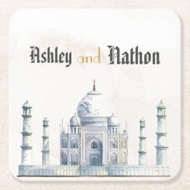 エレガントTaj Mahal Typology Water Color 結婚's スクエアペーパーコースター