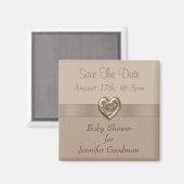 エレガントTaupeハート宝石の保存日付ベビー マグネット (正面/裏面)