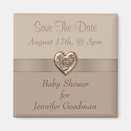 エレガントTaupeハート宝石の保存日付ベビー マグネット (正面)