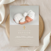 エレガントTaupe宗教十字写真バプテスマ 招待状