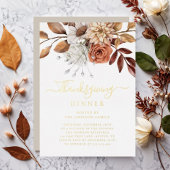 エレガントTaupe秋フローラ感謝祭ディナー金ゴールド 箔招待状
