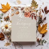 エレガントTaupe秋フローラ感謝祭ディナー 招待状