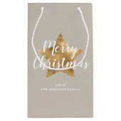 エレガントTaupe金ゴールドスターメリークリスマス スモールペーパーバッグ (裏面)