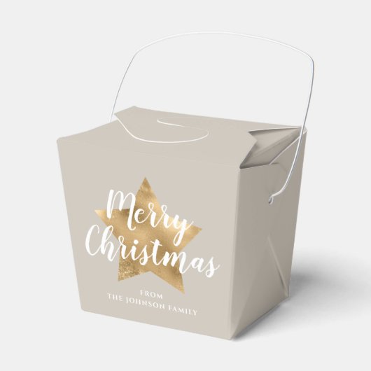エレガントTaupe金ゴールドスターメリークリスマス フェイバーボックス (正面サイド)