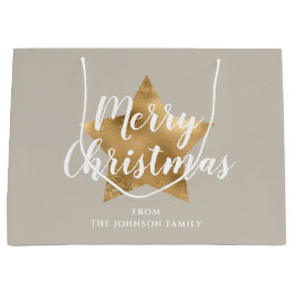 エレガントTaupe金ゴールドスターメリークリスマス ラージペーパーバッグ