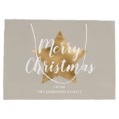 エレガントTaupe金ゴールドスターメリークリスマス ラージペーパーバッグ (裏面)