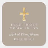 エレガントTaupe Cross Boy First Communion スクエアシール (正面)