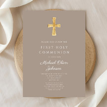 エレガントTaupe Cross Boy First Communion
