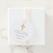 エレガントTaupe Cross Boy First Communion Round フェイバータグ (インサイチュ)