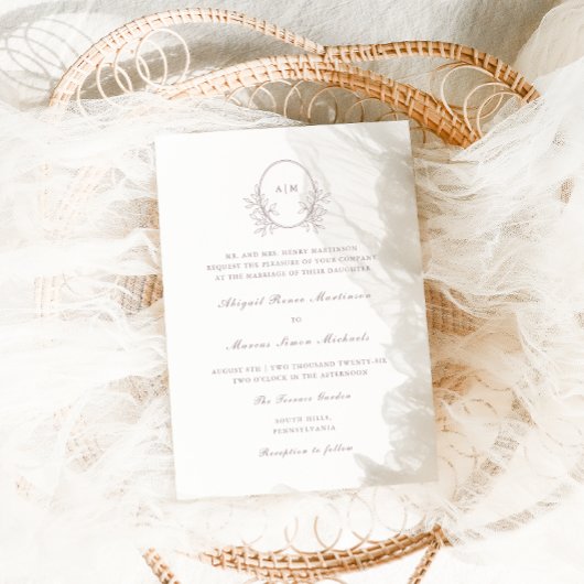 エレガントTaupe Monogram QR Rsvp写真結婚's 招待状