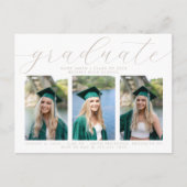 エレガントTaupe Scriptミニマル卒業3写真 インビテーションポストカード (正面)