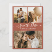 エレガントTerracottaスクリプトフォトコラージュ結婚ズ セーブザデート (正面)