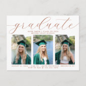 エレガントTerracottaスクリプト卒業3写真 インビテーションポストカード (正面)