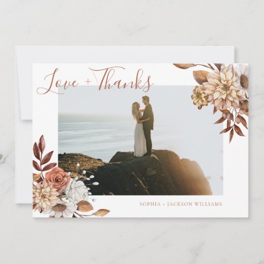 エレガントTerracottaフローラスクリプト写真 サンキューカード (正面)