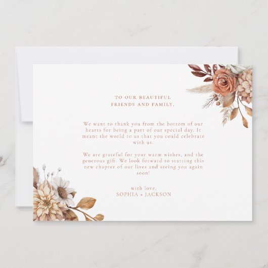 エレガントTerracottaフローラスクリプト写真 サンキューカード (裏面)