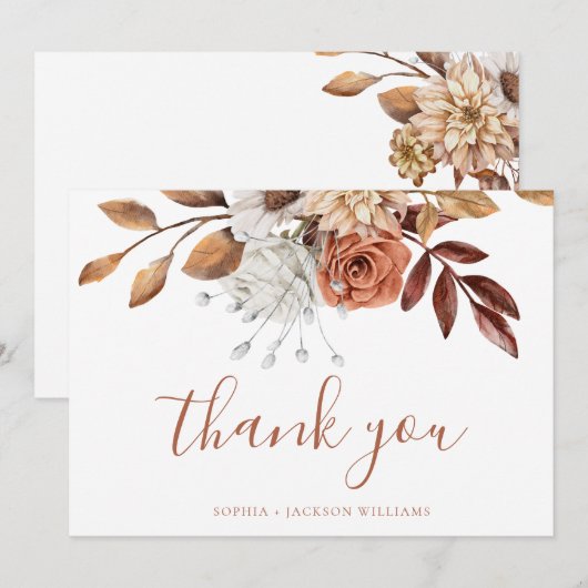 エレガントTerracottaフローラスクリプ空白のト サンキューカード (正面/裏面)