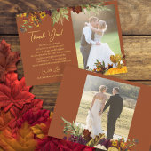 エレガントterracottaフローラスクリプ結婚ト写真 サンキューカード
