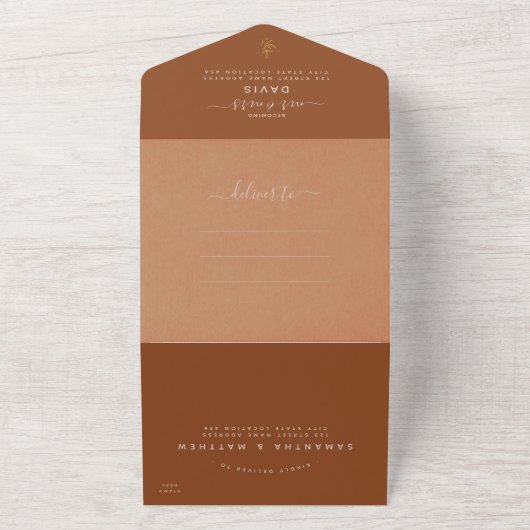 エレガントTerracotta書道写真結婚の オールインワン招待状 (外側)