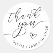 エレガントThank Youスクリプトハート結婚式の引き出物 ラウンドシール (正面)