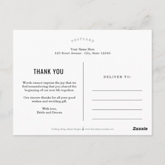 エレガントTouch編集可能カラーサンキューポストカード ポストカード (裏面)