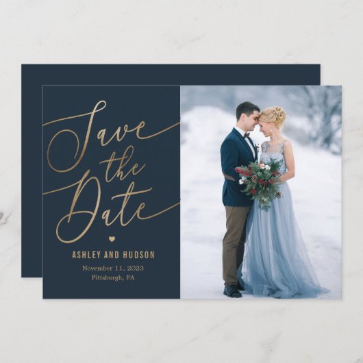 エレガントTouch編集可能カラー日付カードの保存 サンキューカード (正面/裏面)