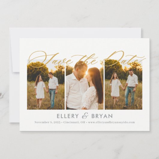 エレガントTrio編集可能カラー日付カードの保存 招待状 (正面)