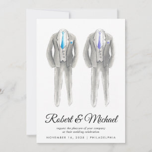 エレガントTuxedo水彩画ゲイ結婚ズ 招待状