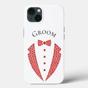 エレガントTuxedo Red WhiteTypographyの結婚新郎 iPhone 13ケース
