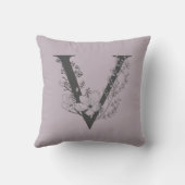 エレガントVボホフローラモノグラムイニシャル薄紫グレー クッション (裏面)