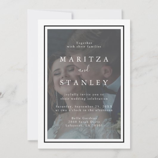エレガントVelllumホワイト&ブラックフレームフォトズ結婚ーズ 招待状 (正面)