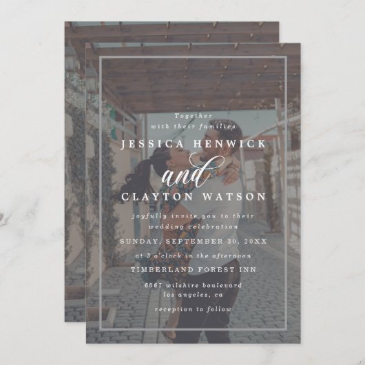 エレガントVellumエフェクトオーバーレイ2フォト結婚ズ 招待状 (正面/裏面)