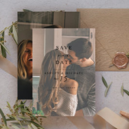 エレガントVellumオーバーレイ水彩2フォト結婚ズ セーブザデート