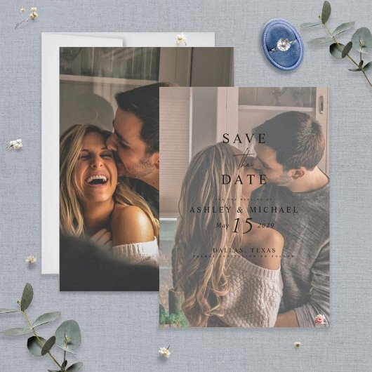 エレガントVellumオーバーレイ水彩2フォト結婚ズ セーブザデート