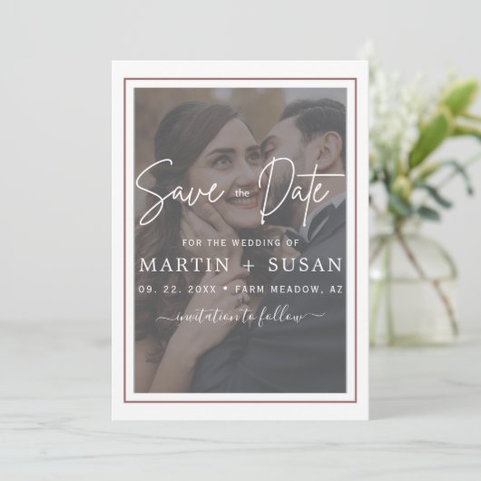 エレガントVellum Hand Lettered Overlay Photos 結婚 セーブザデート (スタンド正面)