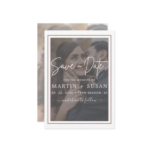 エレガントVellum Hand Lettered Overlay Photos 結婚 セーブザデート (正面/裏面インサイチュ)