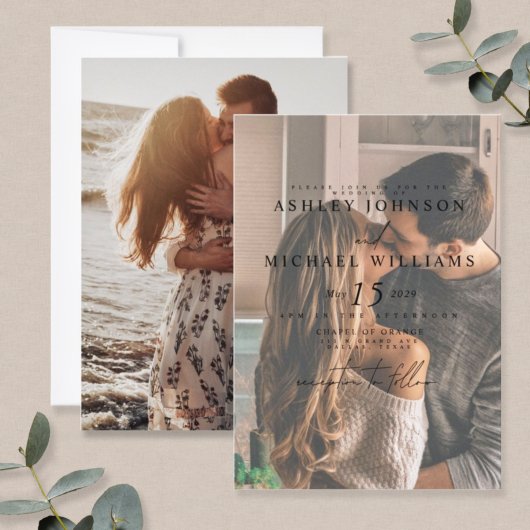 エレガントVellum Overlay 2フォト結婚ズ 招待状