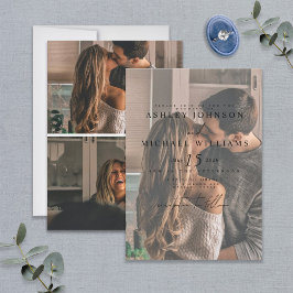 エレガントVellum Overlay 3フォト結婚式招待状 招待状